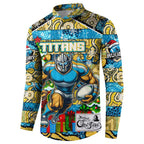 Custom Titans Rugby Merry Christmas Button Sweatshirt Indigenous Australian Art