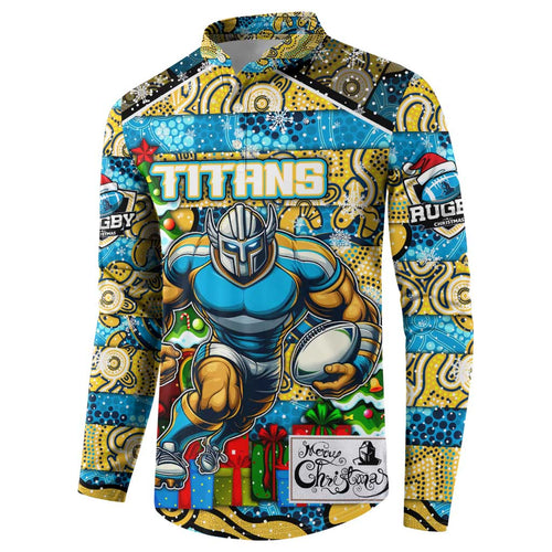 Custom Titans Rugby Merry Christmas Button Sweatshirt Indigenous Australian Art