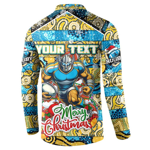 Custom Titans Rugby Merry Christmas Button Sweatshirt Indigenous Australian Art