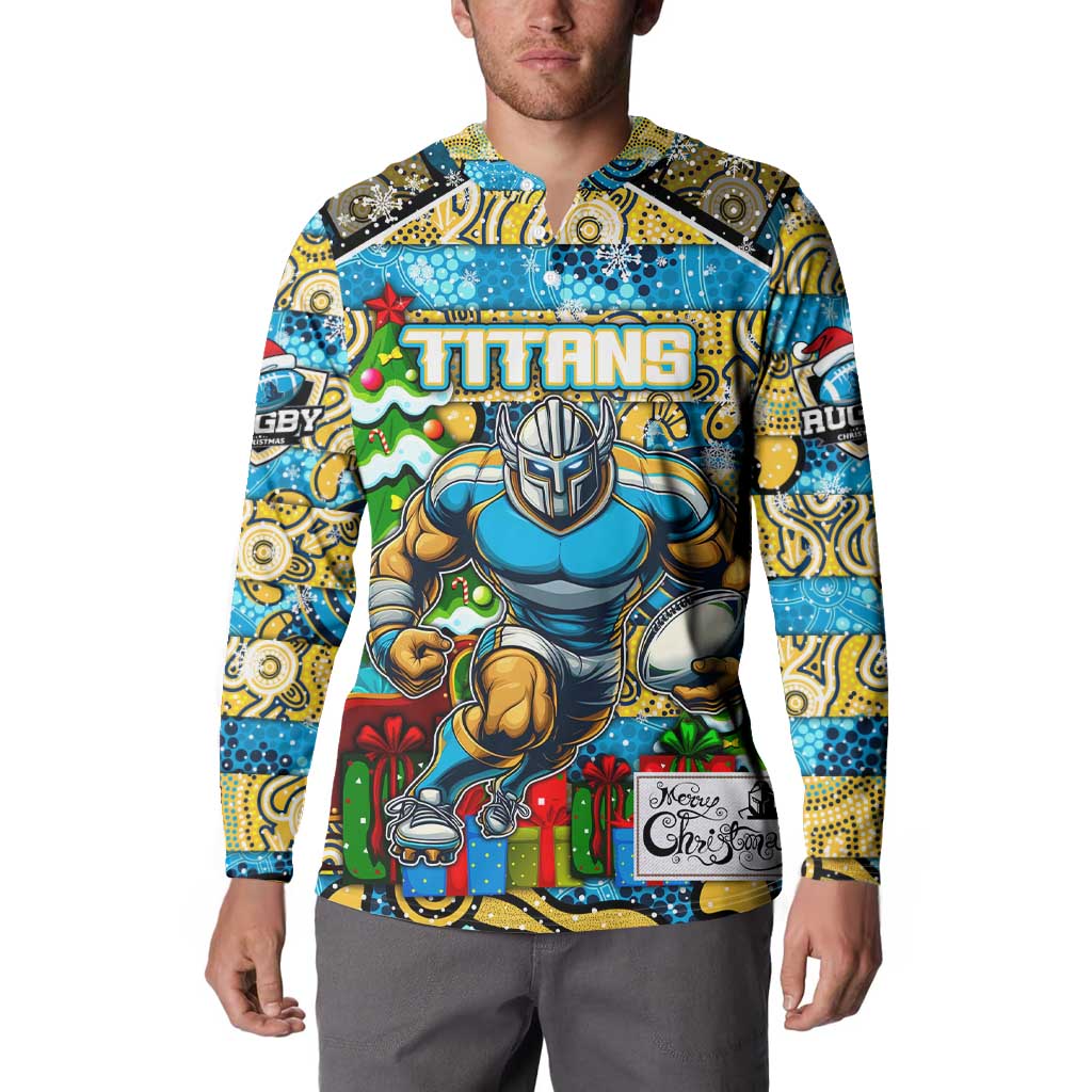Custom Titans Rugby Merry Christmas Button Sweatshirt Indigenous Australian Art
