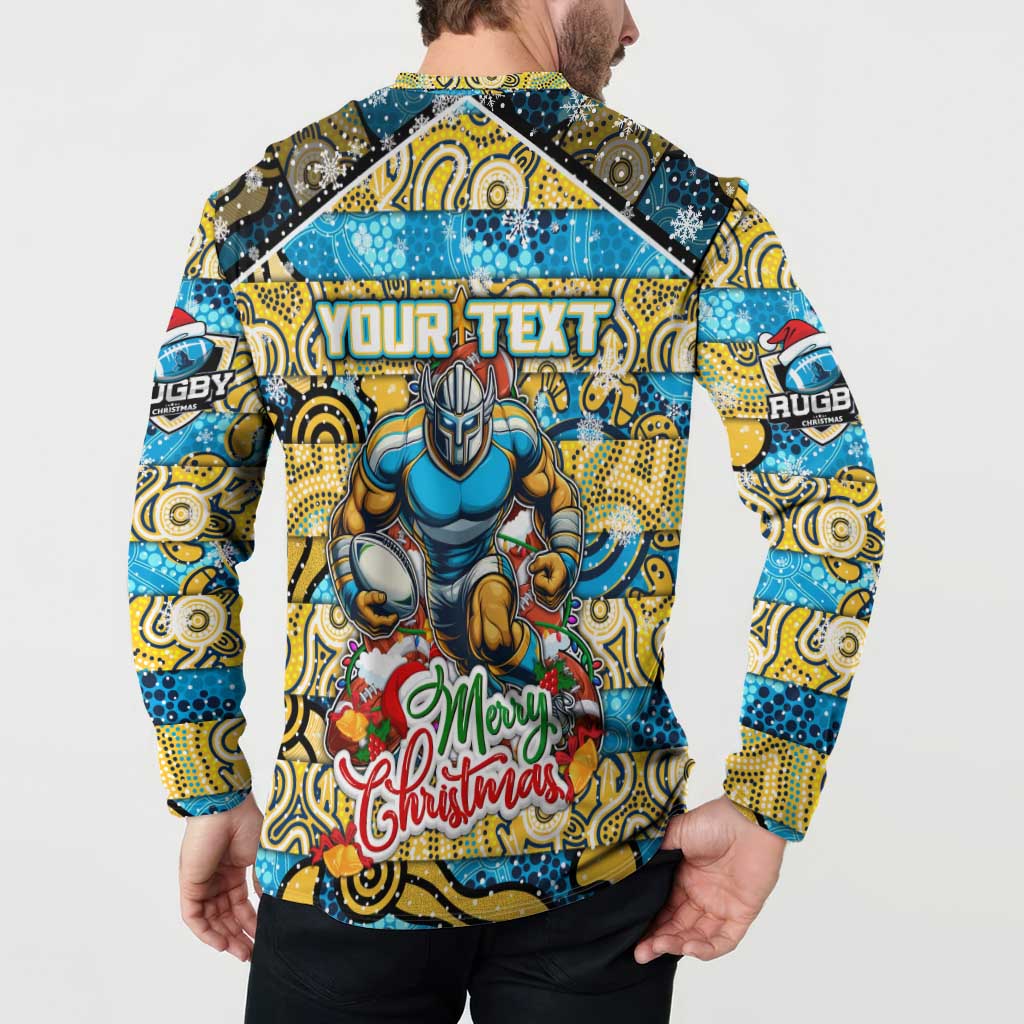 Custom Titans Rugby Merry Christmas Button Sweatshirt Indigenous Australian Art