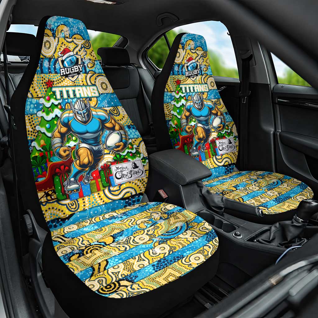 Titans Rugby Merry Christmas Car Seat Cover Indigenous Australian Art