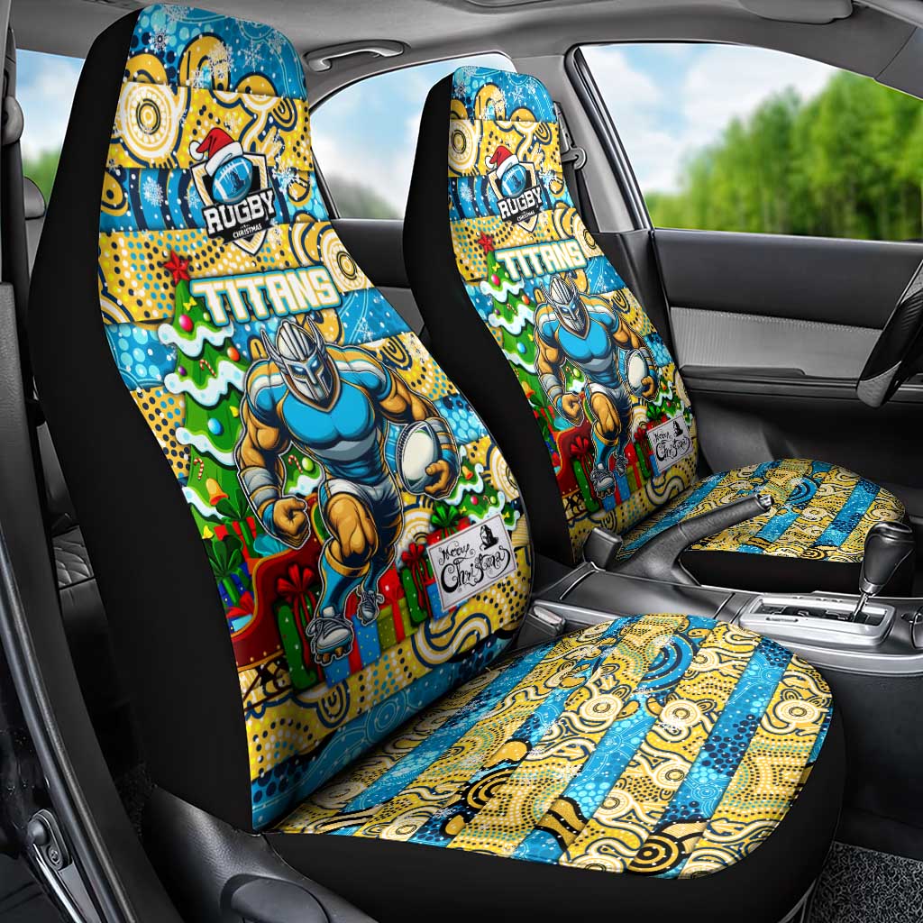 Titans Rugby Merry Christmas Car Seat Cover Indigenous Australian Art