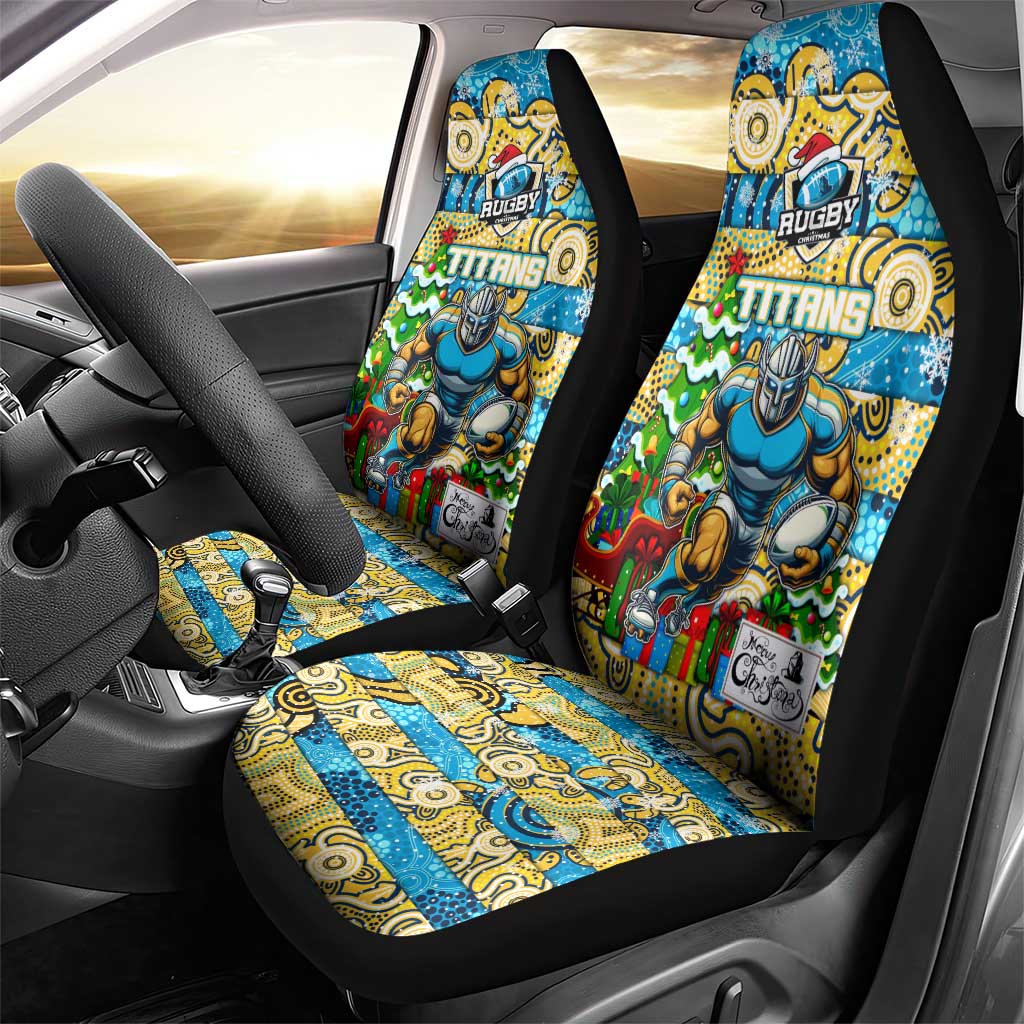 Titans Rugby Merry Christmas Car Seat Cover Indigenous Australian Art