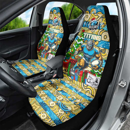 Titans Rugby Merry Christmas Car Seat Cover Indigenous Australian Art