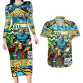 Custom Titans Rugby Merry Christmas Couples Matching Long Sleeve Bodycon Dress and Hawaiian Shirt Indigenous Australian Art