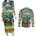 Custom Titans Rugby Merry Christmas Couples Matching Long Sleeve Bodycon Dress and Long Sleeve Button Shirt Indigenous Australian Art