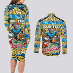 Custom Titans Rugby Merry Christmas Couples Matching Long Sleeve Bodycon Dress and Long Sleeve Button Shirt Indigenous Australian Art