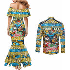Custom Titans Rugby Merry Christmas Couples Matching Mermaid Dress and Long Sleeve Button Shirt Indigenous Australian Art