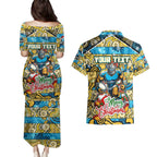 Custom Titans Rugby Merry Christmas Couples Matching Puletasi and Hawaiian Shirt Indigenous Australian Art