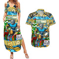 Custom Titans Rugby Merry Christmas Couples Matching Summer Maxi Dress and Hawaiian Shirt Indigenous Australian Art