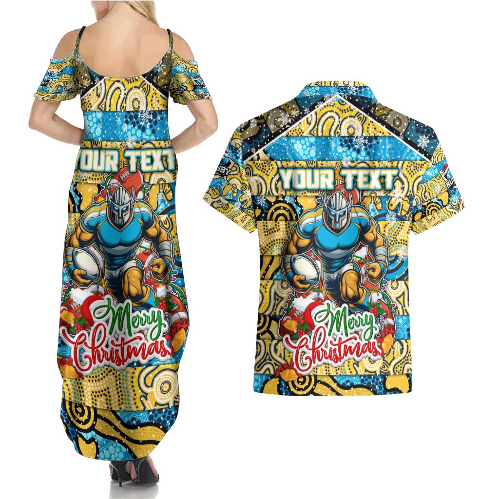 Custom Titans Rugby Merry Christmas Couples Matching Summer Maxi Dress and Hawaiian Shirt Indigenous Australian Art
