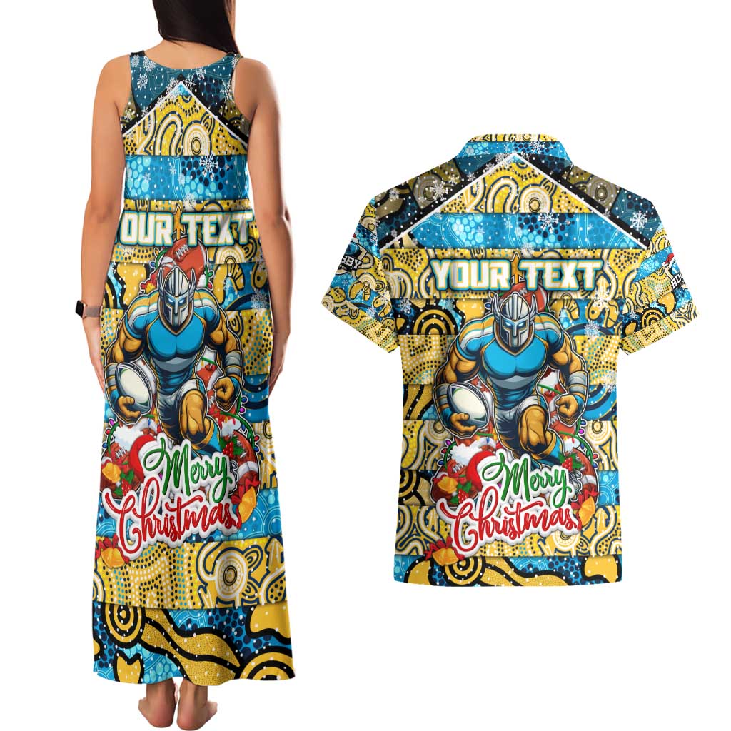 Custom Titans Rugby Merry Christmas Couples Matching Tank Maxi Dress and Hawaiian Shirt Indigenous Australian Art