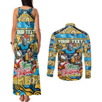 Custom Titans Rugby Merry Christmas Couples Matching Tank Maxi Dress and Long Sleeve Button Shirt Indigenous Australian Art