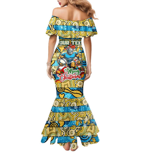 Custom Titans Rugby Merry Christmas Family Matching Mermaid Dress and Hawaiian Shirt Indigenous Australian Art