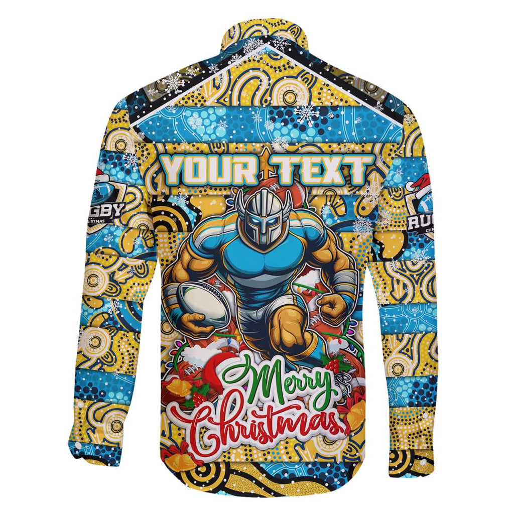 Custom Titans Rugby Merry Christmas Family Matching Off The Shoulder Long Sleeve Dress and Hawaiian Shirt Indigenous Australian Art
