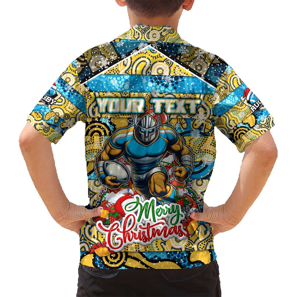 Custom Titans Rugby Merry Christmas Family Matching Off Shoulder Maxi Dress and Hawaiian Shirt Indigenous Australian Art