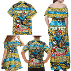Custom Titans Rugby Merry Christmas Family Matching Off Shoulder Maxi Dress and Hawaiian Shirt Indigenous Australian Art