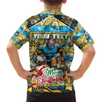 Custom Titans Rugby Merry Christmas Family Matching Off Shoulder Short Dress and Hawaiian Shirt Indigenous Australian Art