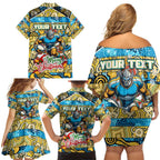 Custom Titans Rugby Merry Christmas Family Matching Off Shoulder Short Dress and Hawaiian Shirt Indigenous Australian Art