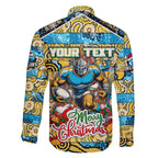 Custom Titans Rugby Merry Christmas Family Matching Off Shoulder Short Dress and Hawaiian Shirt Indigenous Australian Art
