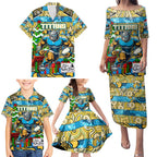 Custom Titans Rugby Merry Christmas Family Matching Puletasi and Hawaiian Shirt Indigenous Australian Art