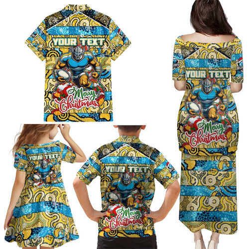 Custom Titans Rugby Merry Christmas Family Matching Puletasi and Hawaiian Shirt Indigenous Australian Art