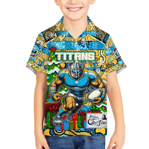 Custom Titans Rugby Merry Christmas Family Matching Puletasi and Hawaiian Shirt Indigenous Australian Art