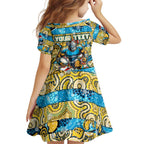 Custom Titans Rugby Merry Christmas Family Matching Summer Maxi Dress and Hawaiian Shirt Indigenous Australian Art