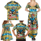 Custom Titans Rugby Merry Christmas Family Matching Summer Maxi Dress and Hawaiian Shirt Indigenous Australian Art
