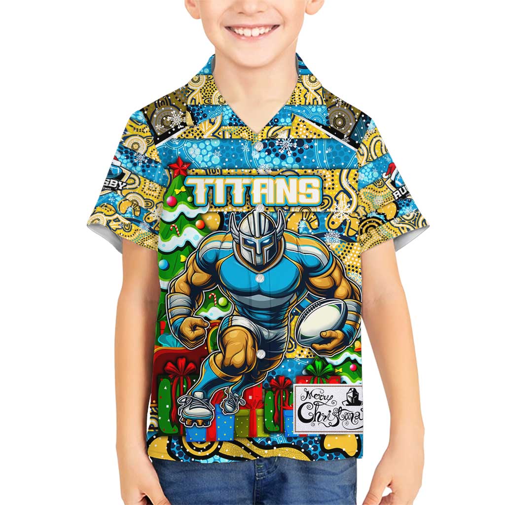 Custom Titans Rugby Merry Christmas Family Matching Summer Maxi Dress and Hawaiian Shirt Indigenous Australian Art