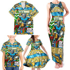 Custom Titans Rugby Merry Christmas Family Matching Tank Maxi Dress and Hawaiian Shirt Indigenous Australian Art