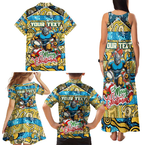 Custom Titans Rugby Merry Christmas Family Matching Tank Maxi Dress and Hawaiian Shirt Indigenous Australian Art