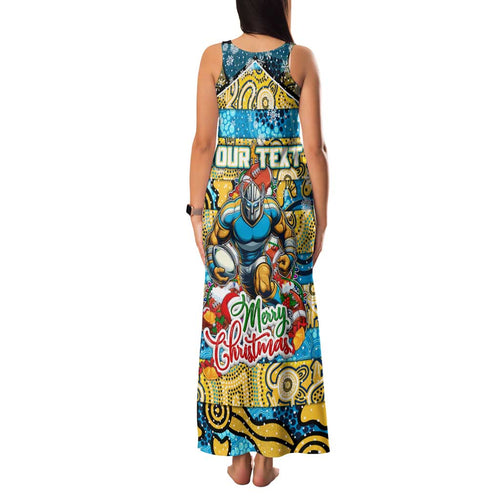 Custom Titans Rugby Merry Christmas Family Matching Tank Maxi Dress and Hawaiian Shirt Indigenous Australian Art