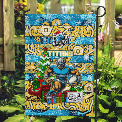 Titans Rugby Merry Christmas Garden Flag Indigenous Australian Art