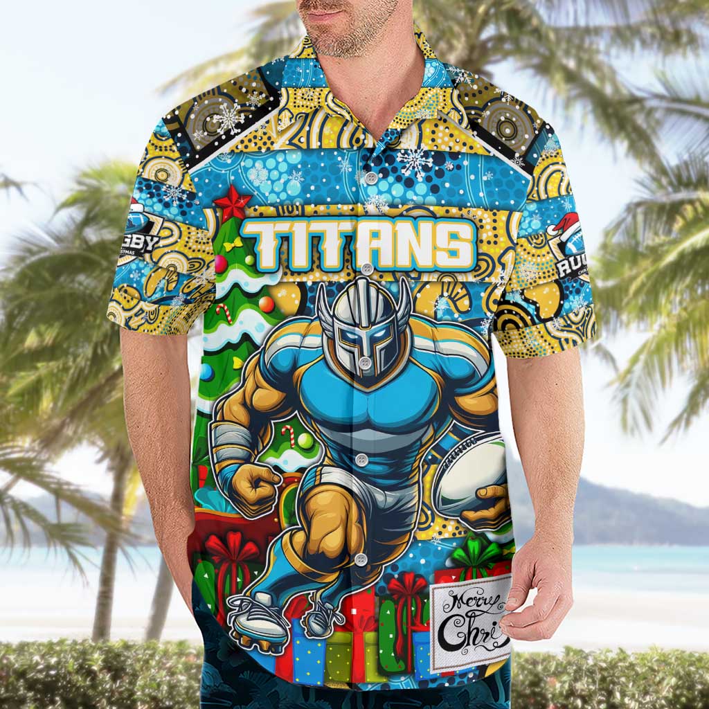 Custom Titans Rugby Merry Christmas Hawaiian Shirt Indigenous Australian Art