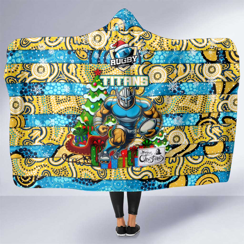 Titans Rugby Merry Christmas Hooded Blanket Indigenous Australian Art