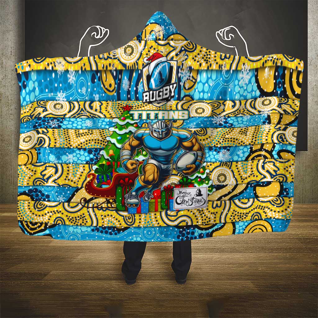 Titans Rugby Merry Christmas Hooded Blanket Indigenous Australian Art