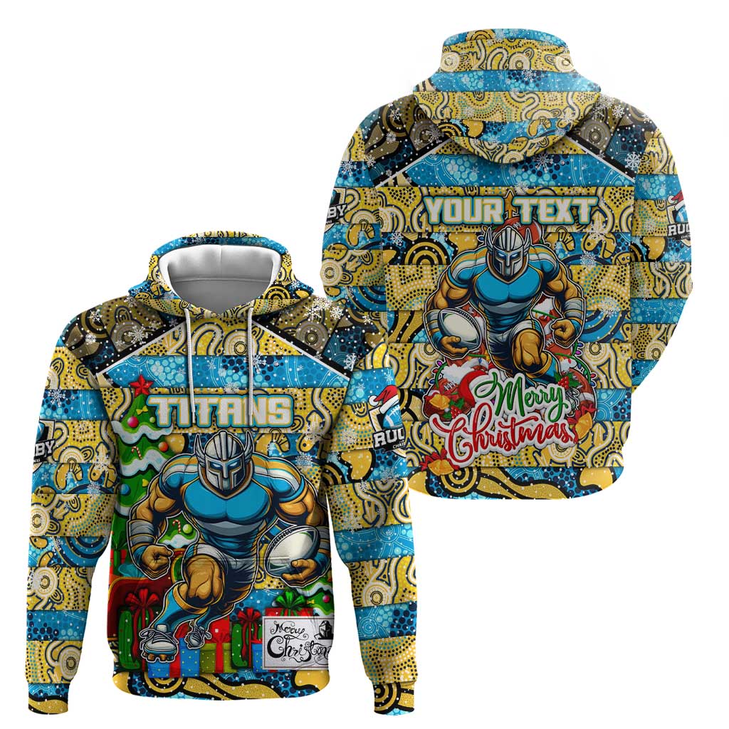 Custom Titans Rugby Merry Christmas Hoodie Indigenous Australian Art