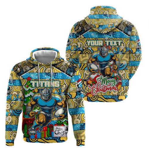 Custom Titans Rugby Merry Christmas Hoodie Indigenous Australian Art