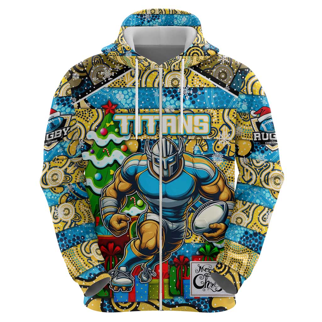 Custom Titans Rugby Merry Christmas Hoodie Indigenous Australian Art