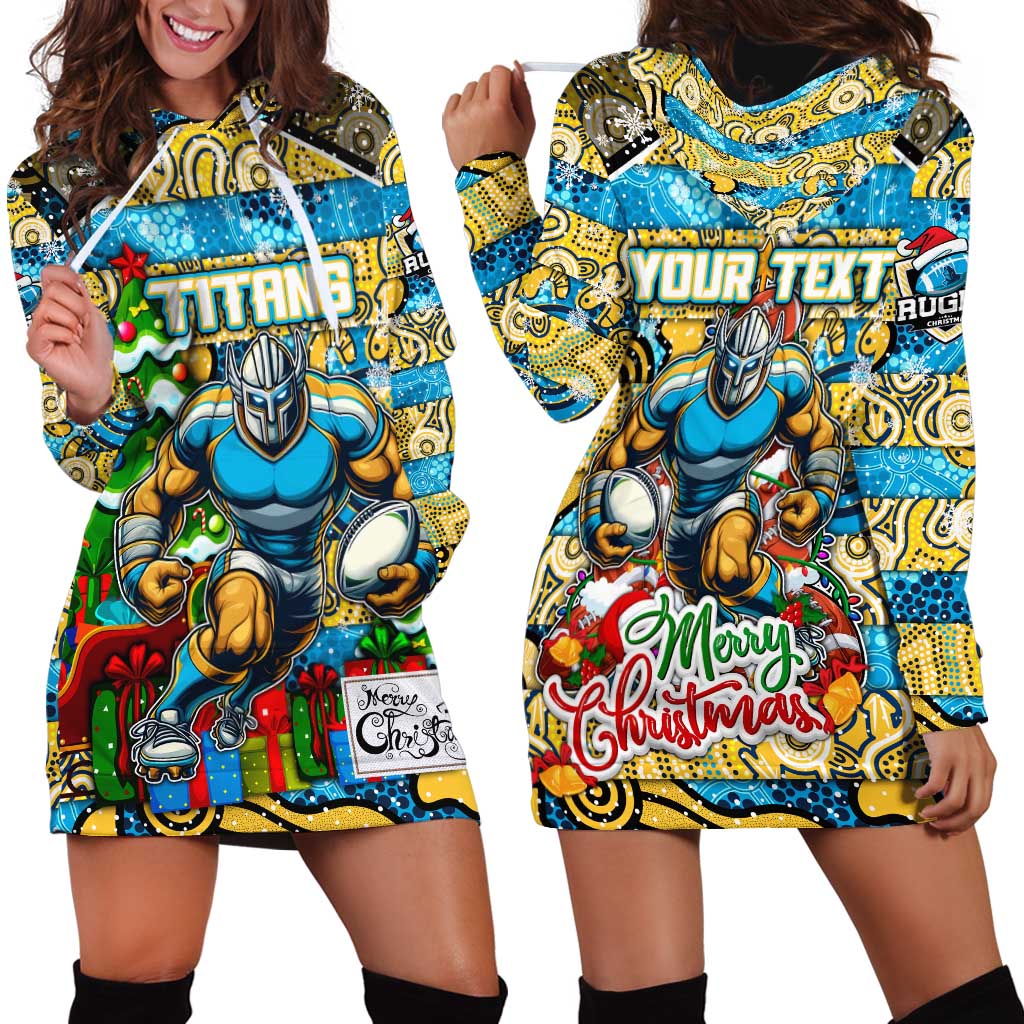 Custom Titans Rugby Merry Christmas Hoodie Dress Indigenous Australian Art