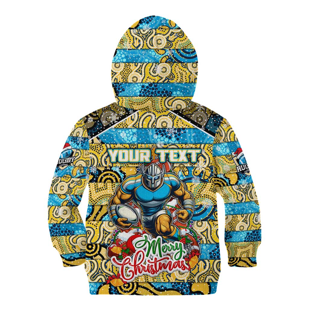 Custom Titans Rugby Merry Christmas Kid Hoodie Indigenous Australian Art