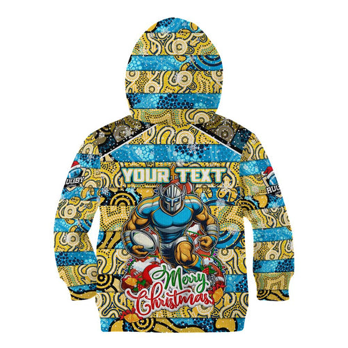 Custom Titans Rugby Merry Christmas Kid Hoodie Indigenous Australian Art