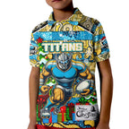 Custom Titans Rugby Merry Christmas Kid Polo Shirt Indigenous Australian Art