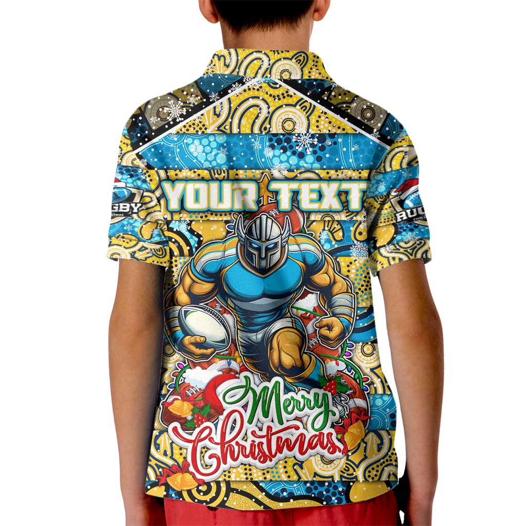 Custom Titans Rugby Merry Christmas Kid Polo Shirt Indigenous Australian Art