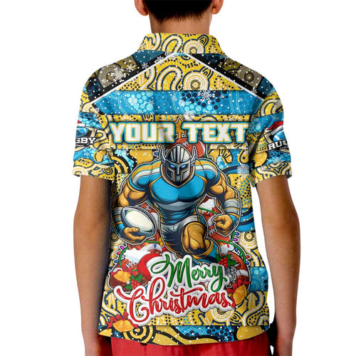 Custom Titans Rugby Merry Christmas Kid Polo Shirt Indigenous Australian Art