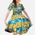 Custom Titans Rugby Merry Christmas Kid Short Sleeve Dress Indigenous Australian Art