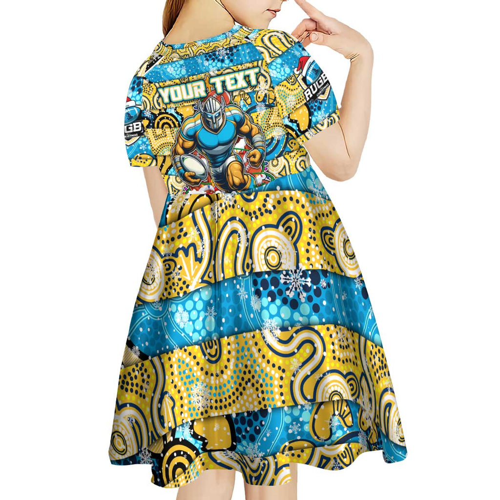 Custom Titans Rugby Merry Christmas Kid Short Sleeve Dress Indigenous Australian Art