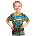 Custom Titans Rugby Merry Christmas Kid T Shirt Indigenous Australian Art
